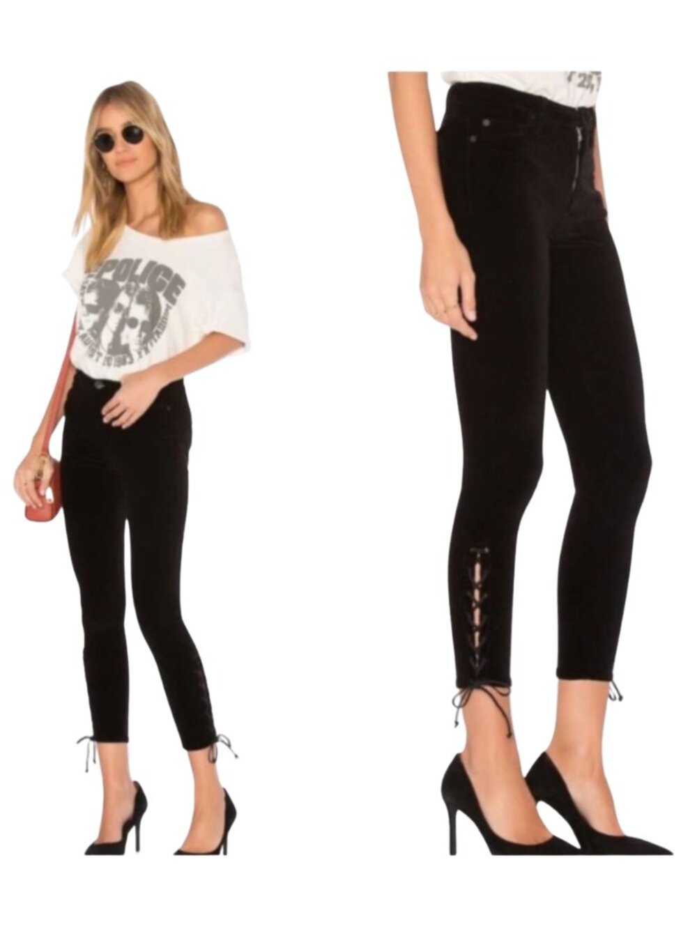Hudson Nix Lace Up Hem Crop Jeans 24 Black Velvet High Rise Skinny Ankle Pants